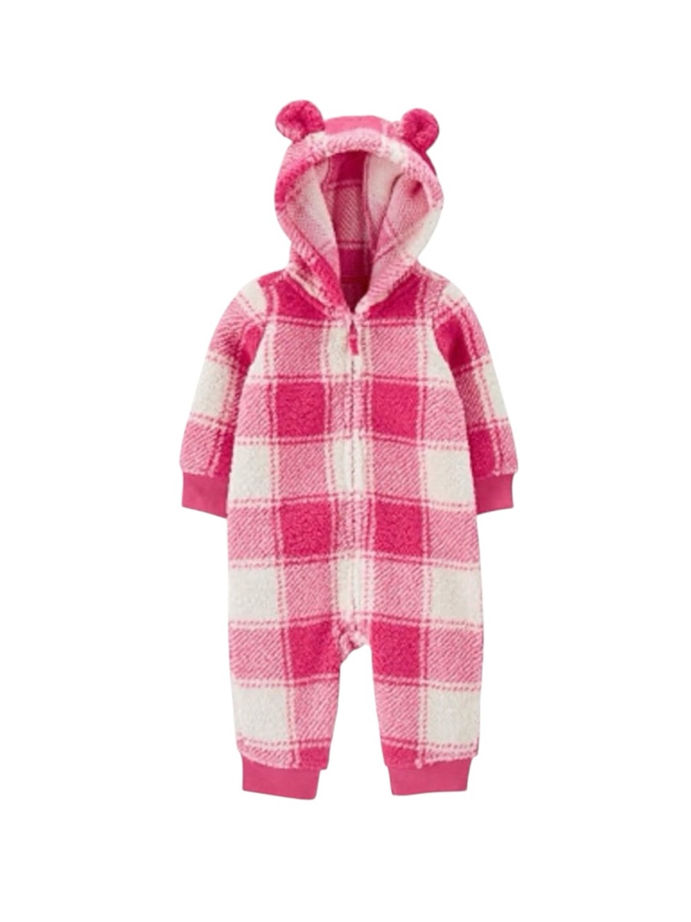 Carter's Pink and White Checkered Jumpsuit with Hood- 12 months